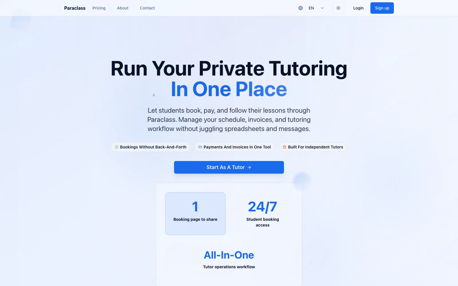 Page d’accueil de Paraclass, plateforme de gestion pour professeurs